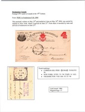 1894 Lima Peru Postal Stationery Postcard Cover to Frederiction NB Canada