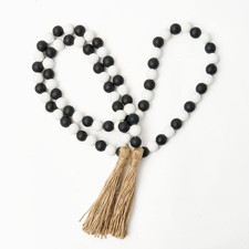 59in Wood Bead Garland with Tassels, Wooden Decorative Beads for Wall and Tablet