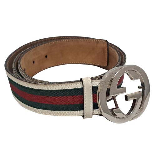 Used Gucci belt interlocking sherry color 114984 leather 105cm green red green