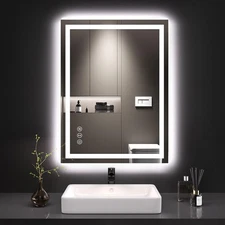 LOAAO 20X28 LED Bathroom Mirror with Lights, Anti-Fog, Dimmable, Backlit + Fr...
