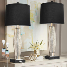 Table Lamps Set of 2, Bedroom Lamp with USB A C Charging Ports, Modern Glass bes