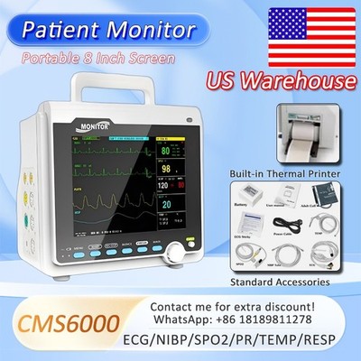 US Warehouse CMS6000 Patient Monitor 8'' Screen ICU Vital Sign Monitor w Printer