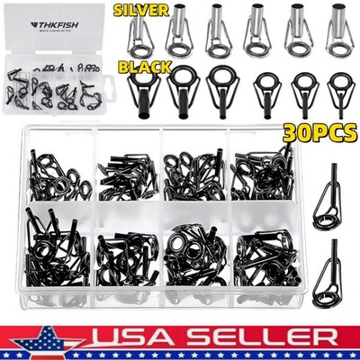 30PCS 6Sizes Set Ceramic Fishing Rod Guide Tips Top Eye Rings Line Repair Kit US