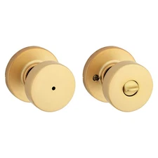 Kwikset Pismo Satin Brass Privacy Door Knob Round Rose Easy Install Bedroom Bath