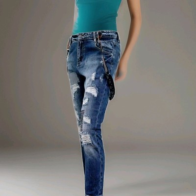 made in italy LUMINA Jeans woman ''distressed'' aged embroidered braces Gr. M