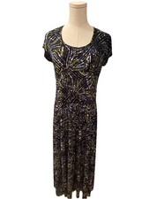 Chico's Women Midi, black, blue, and white print, short sleeves Casual Dress S