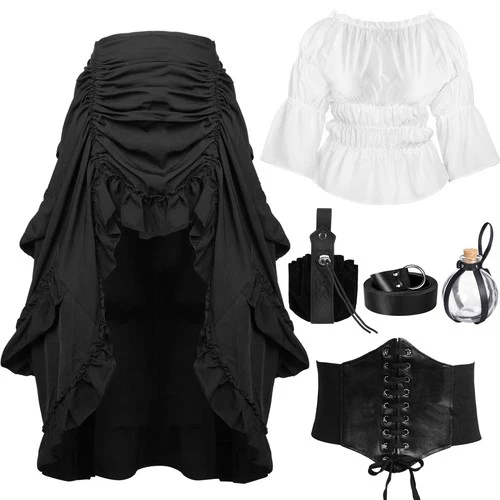 6 Pcs Halloween Pirate Costume Women Medieval Dress Renaissance Outfit Pirate...