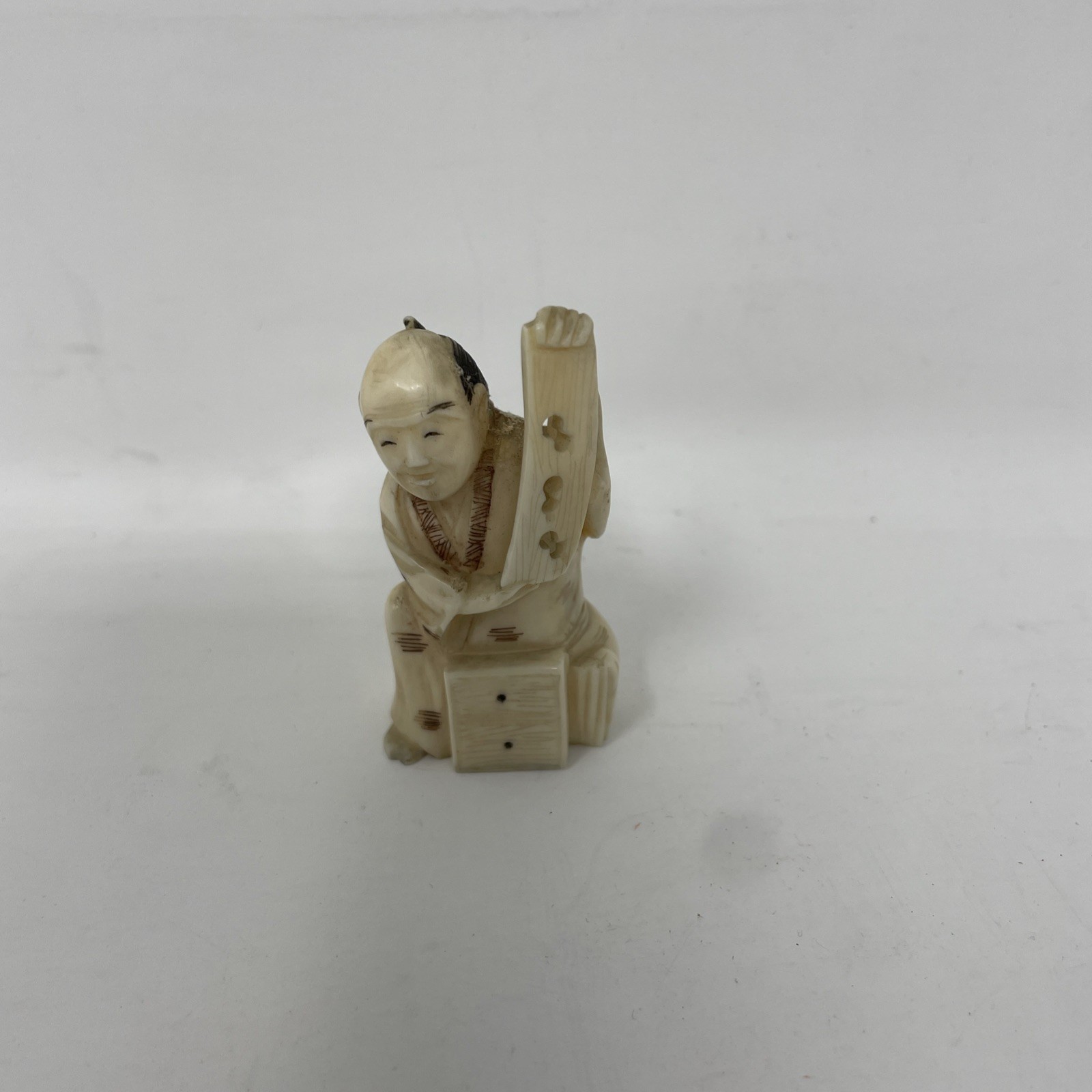 Antique Netsuke Small Figurine Hand Carved Resin Wise Man Sitting Down 2" Tall