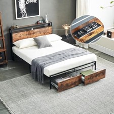 Full Bed Frame,Storage Headboard with Charging Station,Platform Bed wi