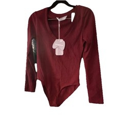 MANGOPOP Burgundy Long Sleeve One Piece Bodysuit Medium Women