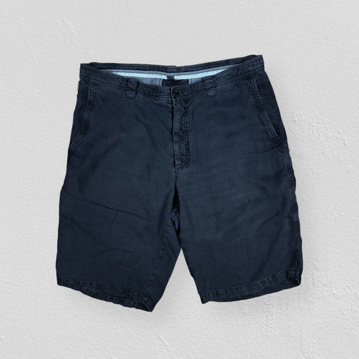 Armani Collezioni Navy Blue Linen Shorts Mens W36