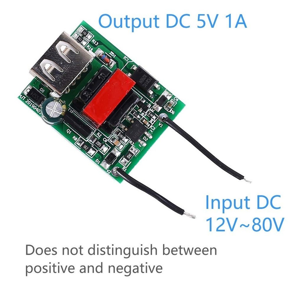 Buck Converter Module – Isolated DC Step Down 12V-80V To 5V 1A With USB Port For Car, Battery, LED Projects