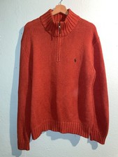 Polo Ralph Lauren Chunky Knit Cotton Orange 1/4 Zip Mock Neck Sweater L