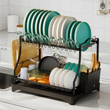 Large Dish Drying Rack Space-Saving for Kitchen Counter, 2-Tier Sta... Fast Ship