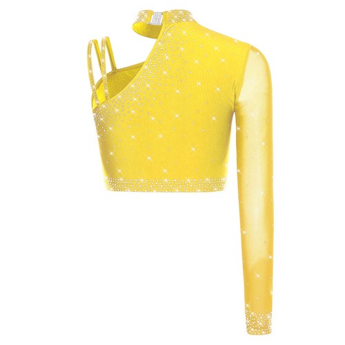 Women Sleeveless Lyrical Dance Outfit Ruched Shiny Crop Top Irregular Skirt - Picture 145 of 186