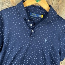Polo Ralph Lauren Custom Slim Fit Polo Shirt Navy Blue Triangle Print Knit Men M