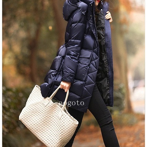 95% White Down Blue Down Jacket Women's Hooded Mid Long Goose Down Jackets - 第 1/13 張圖片