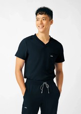 Landau ProFlex LT108 Men's 2-Pocket V-Neck Scrub Top Black Size Large
