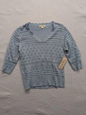 Light Blue Indigo Rose Womens Lace Knit Sweater With Tags Size L V-Neck & 3/4 Sl