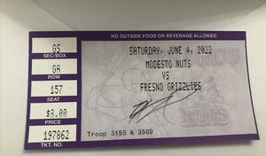 Harry Ford Signed Ticket Stub Seattle Mariners MLB Modesto Nuts MiLB