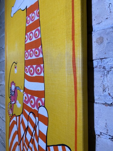 RARE WAMSUTTA SCUDA Bob Van Allen Mid Century Modern Canvas Art Giraffe&Monkey  - Picture 5 of 6