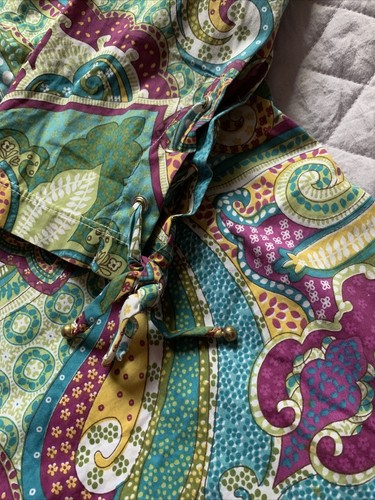 Gold Magenta Türkis Satin Paisley Tunika Bluse Gold Knebelknöpfe Spezialität M 40 - Bild 12 von 12