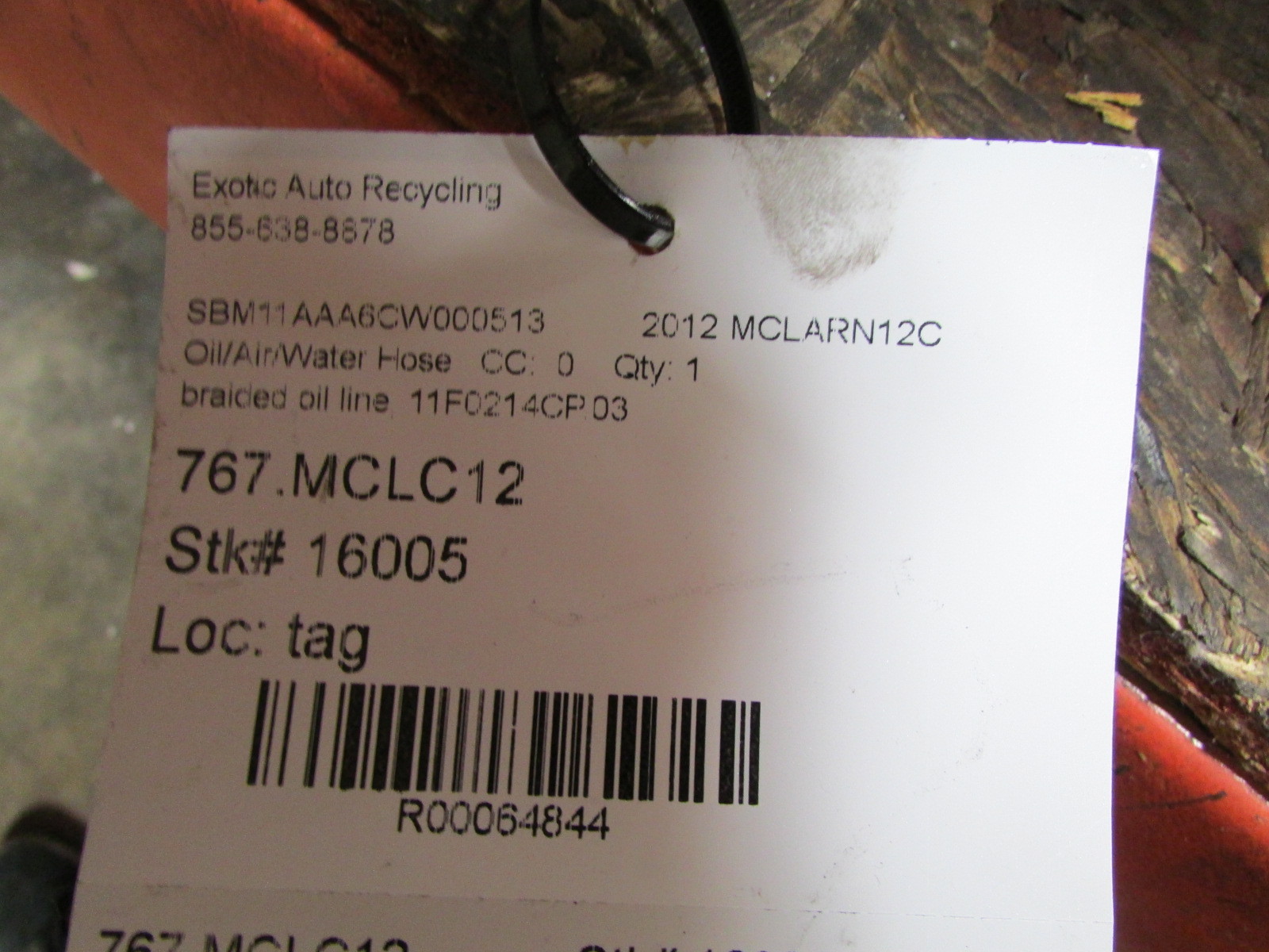 Mclaren MP4-12C Braided Oil Line, Used, P/N 11F0214CP.03