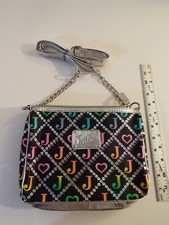 JUSTICE GIRLS CROSSBODY BAG-PURSE-BLACK-MULTICOLOR-SEQUINS-SILVER-CHAIN