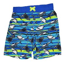 Boys Wonder Nation Swim Trunks Shorts Blue Shark Stretch Waist Lined Small 4-5