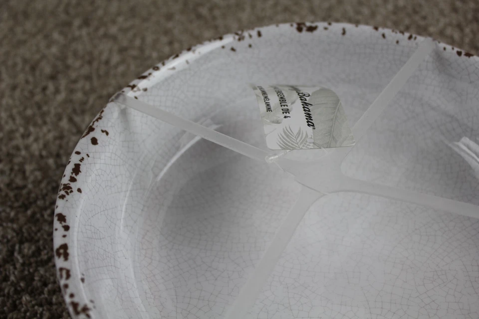 Tigelas de macarrão rachado branco Tommy Bahama 9" grande borda marrom rústica conjunto de 4 novas com etiquetas - Imagem 4 de 4