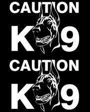 Caution K9 Doberman Pinscher TWO 7" White Vinyl Decals Car Truck Window Mailbox