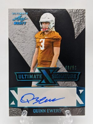   Quinn Ewers 2022 Leaf Ultimate Draft RC TEAL SP AUTO #'d/50 Texas Longhorns