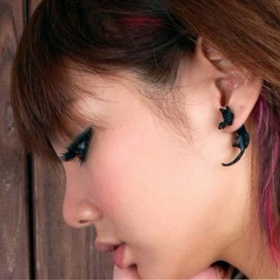 3D Ohrstecker Katze Ohrringe Cat Ohrschmuck Earring Schwarz - Bild 3 von 4