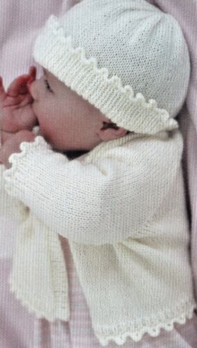 Cárdigan y sombrero para bebé patrón fácil de tejer en 4 capas.  Bebé pequeño de prem a 12 meses. - Imagen 1 de 6