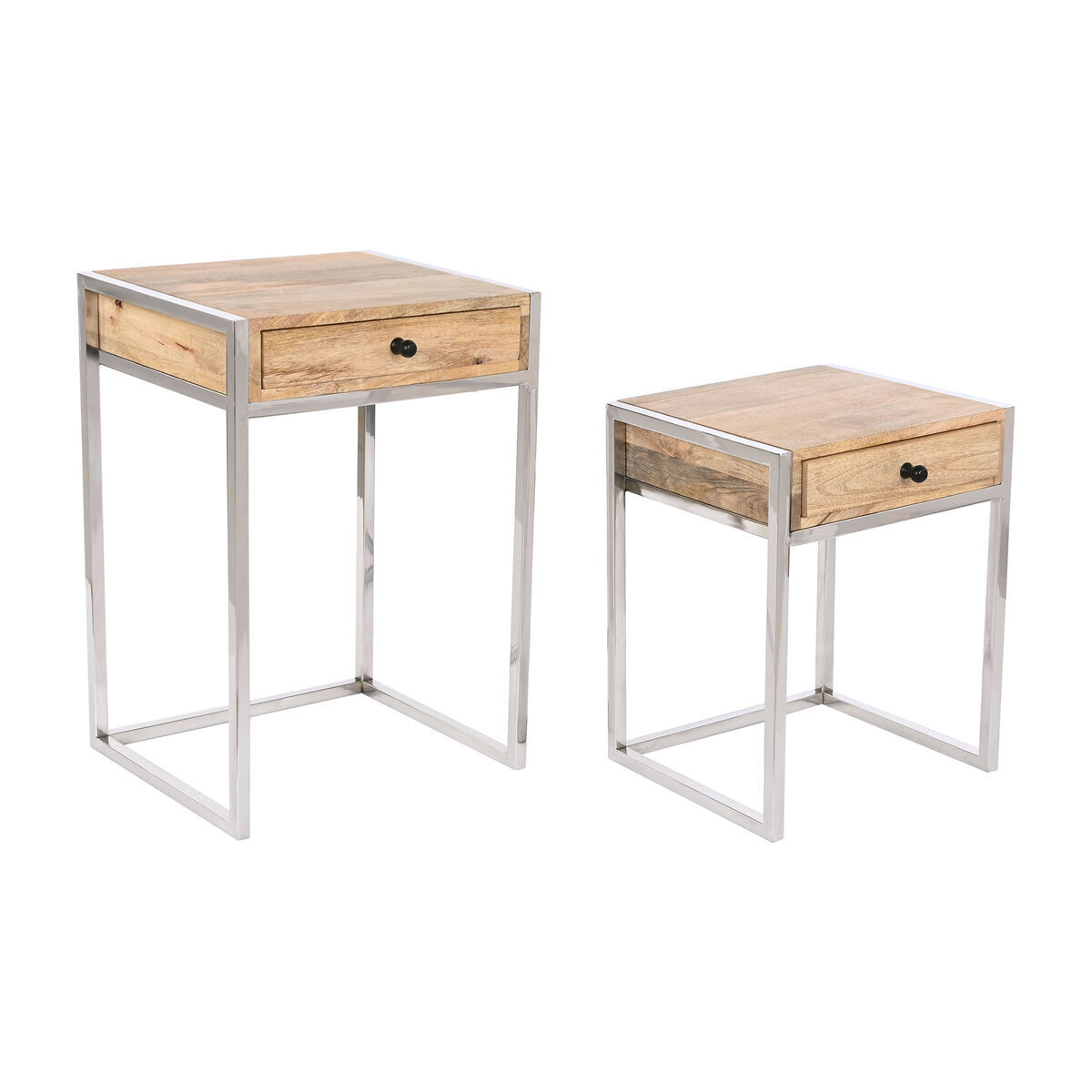Home Esprit Set Di 2 Tavoli Home Esprit Marrone Argentato Naturale Acciaio Legno