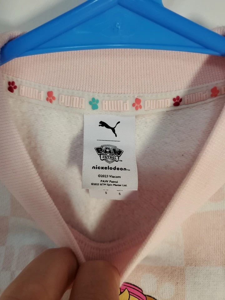 Puma Paw Patrol Girls Size 5 Pink Checkered Sweatshirt - Image 3 of 4