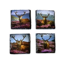 Highland Stag  Slate Coaster Set –Natural Stone Drink Coasters Rustic Gift Decor