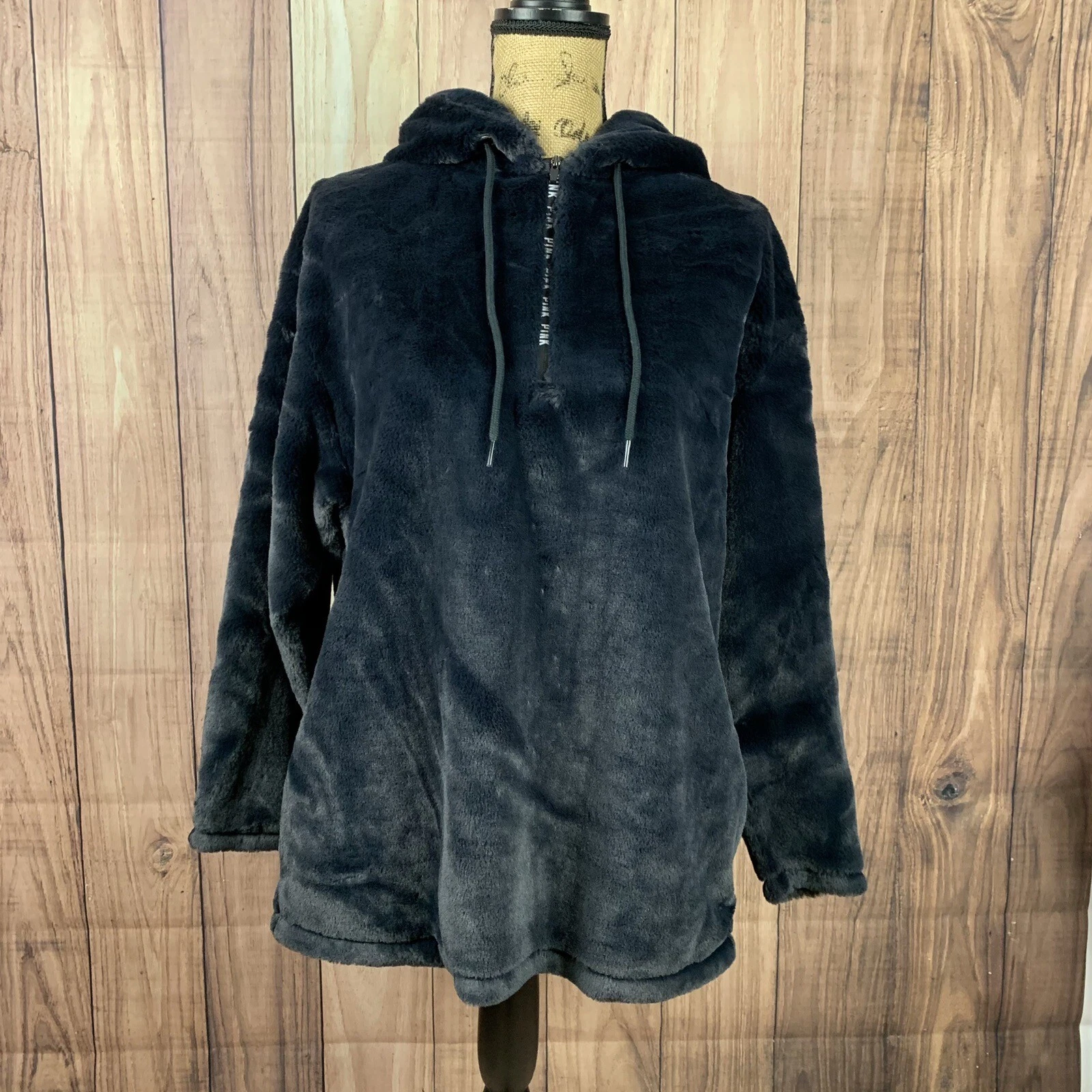 UNDERCOVER Victorias Secret rosa mezza zip teddy sherpa pullover giacca cappuccio blu navy XS