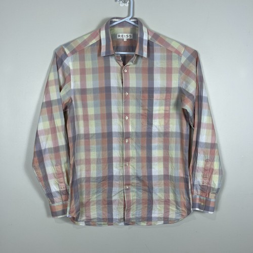 Reiss Ricolli Shirt Check Casual Button Up Lightweight Pastel Mens Medium M