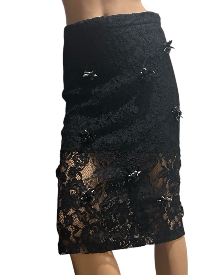 Alexis Women Black Lace Flower Midi Skirt with Studs Size S NWT  