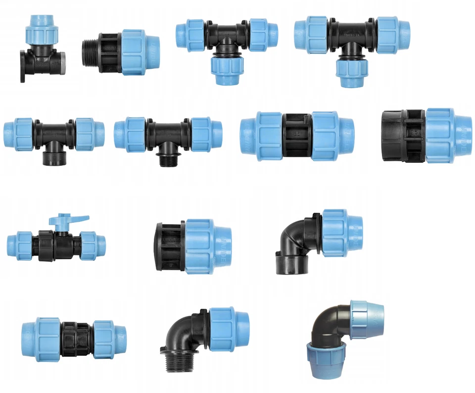 PP Verschraubung DVGW PE Rohr Klemmverbinder Anschlussnippel T-Stück Reduziert