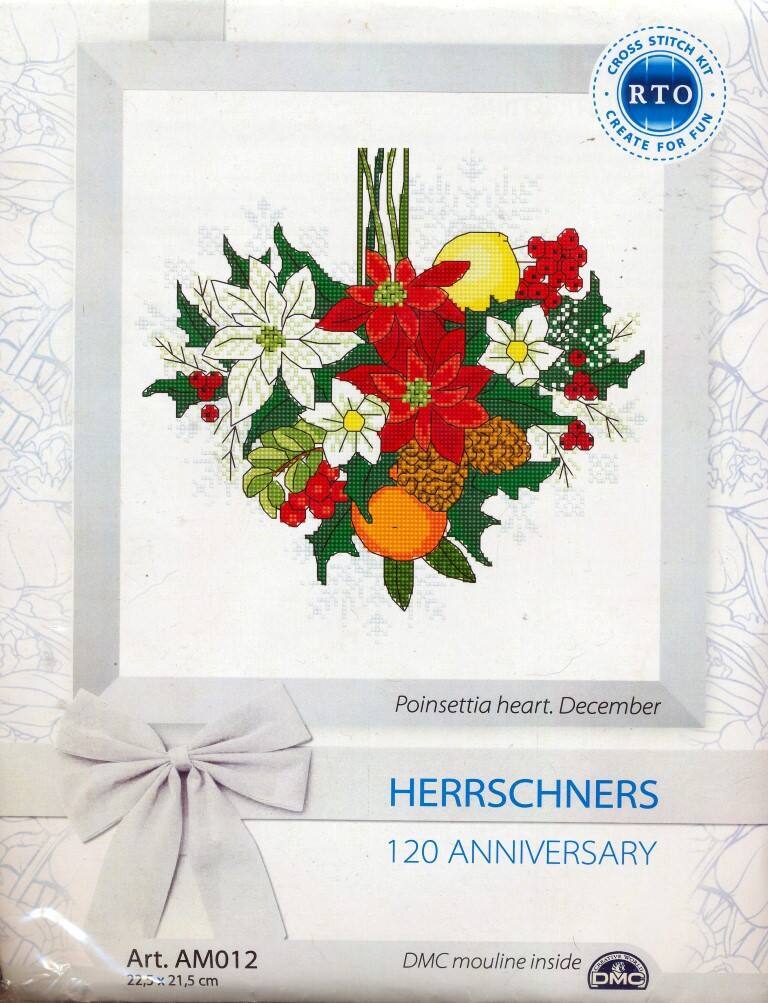 HERRSCHNERS 120 ANNIVERSARY POINSETTIA HEART DECEMBER CROSS STITCH KIT ...