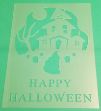 HAUNTED HOUSE Stencil Moon Bat Happy Halloween 8.5" x 11" Plastic Sheet BK81