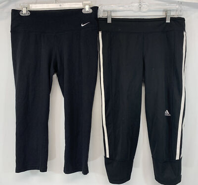 Lot of 2 Nike Dri Fit and Adidas Response Athletic Capris Medium Black 