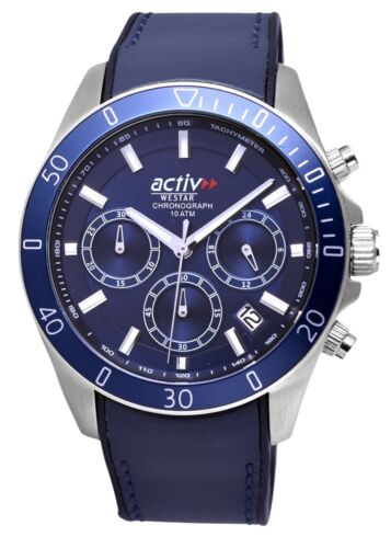 Westar Activ Blue Dial Chronograph Quartz 100M Men's Watch 90245STN144 - Afbeelding 1 van 3