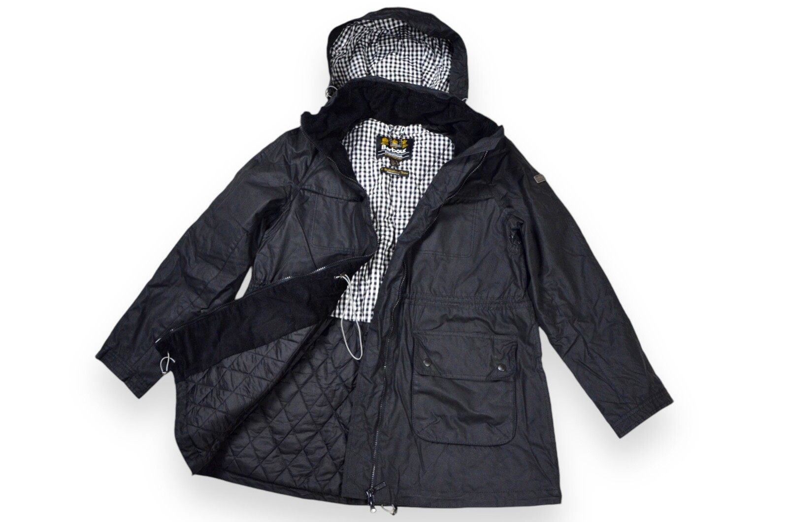 Women's Barbour Roadhouse Parka Jacket International Wax Hood Black Size 16