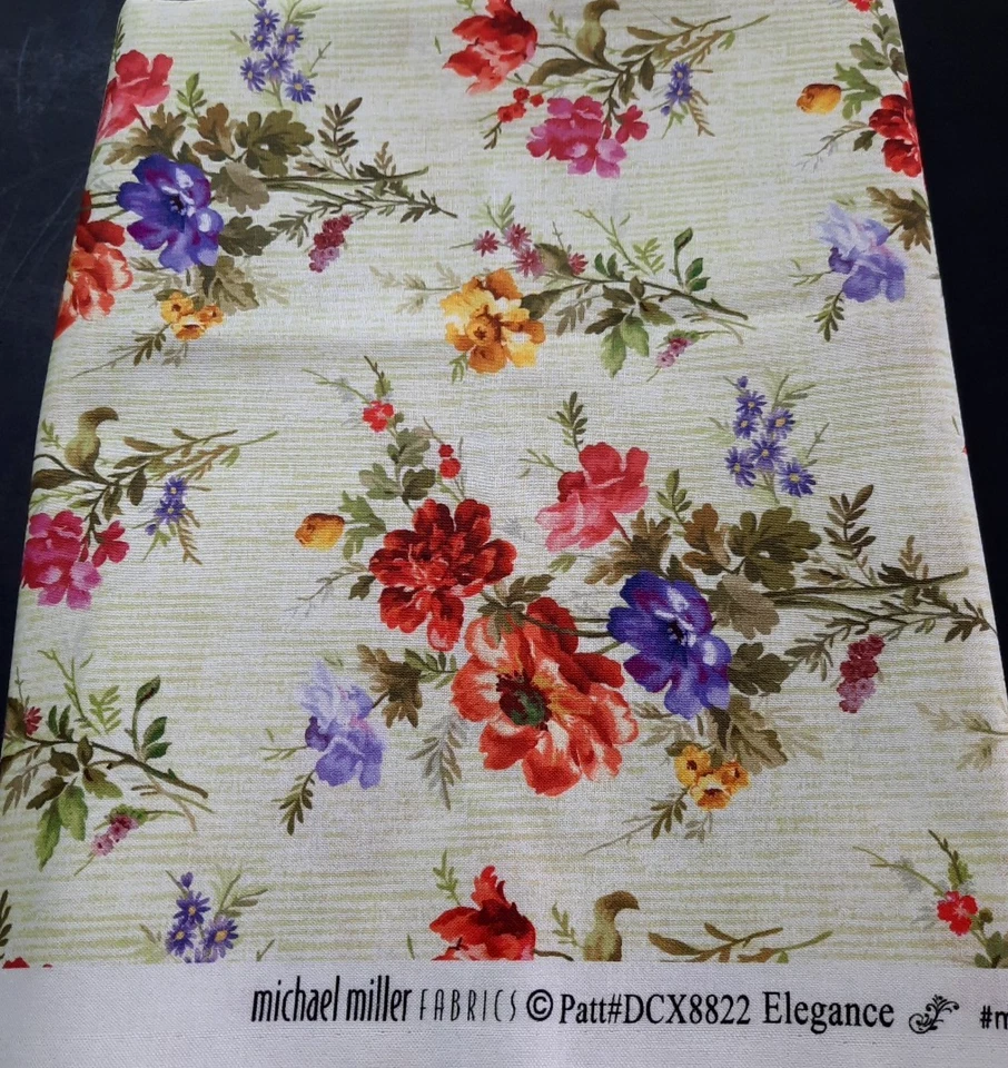 Tela Michael Miller 1 1/2 yarda DCX8822 Elegancia Verde con Flores Coloridas Algodón Foto 4 de 4