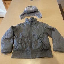 Columbia Gray Puffer Jacket Coat  Bomber Hat Set Kids Girls Size 7/8 Gray Flaw