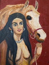 Zigeunerin mit Pferd Bild signiert 