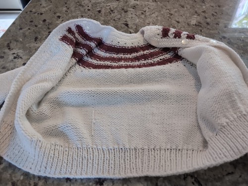Beautiful Handmade White & Burgundy Sweater. Children's Large Approximately. See - Picture 7 of 11